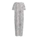 Grey And Black Mystical Wiccan Print Short Sleeve Long Nightdress