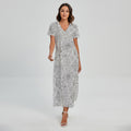Grey And Black Mystical Wiccan Print Short Sleeve Maxi Dress