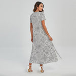 Grey And Black Mystical Wiccan Print Short Sleeve Maxi Dress