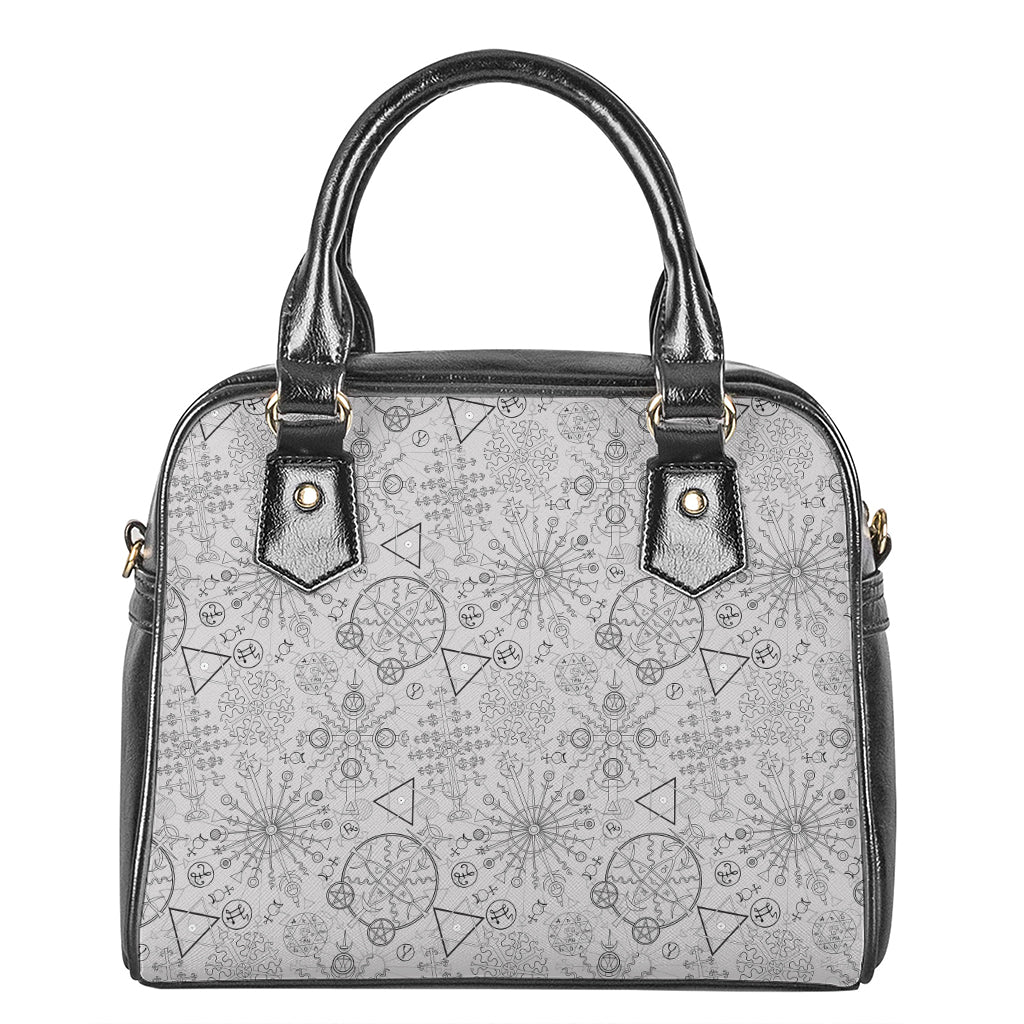 Grey And Black Mystical Wiccan Print Shoulder Handbag