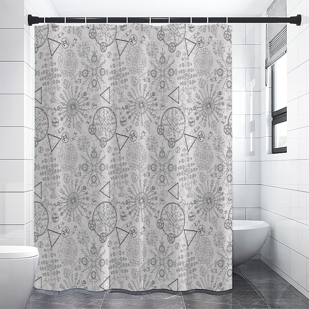 Grey And Black Mystical Wiccan Print Shower Curtain