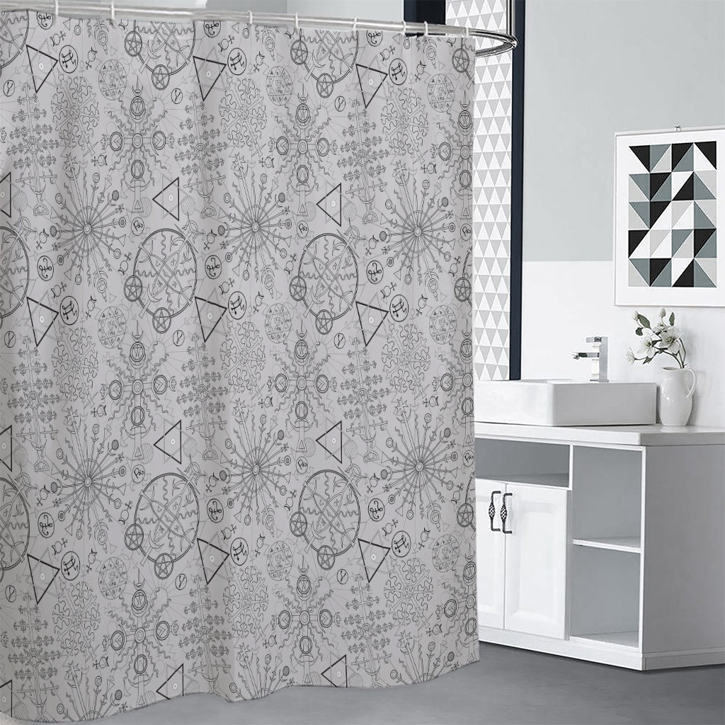 Grey And Black Mystical Wiccan Print Shower Curtain