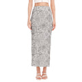 Grey And Black Mystical Wiccan Print Side Slit Maxi Skirt