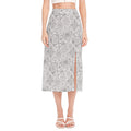 Grey And Black Mystical Wiccan Print Side Slit Midi Skirt