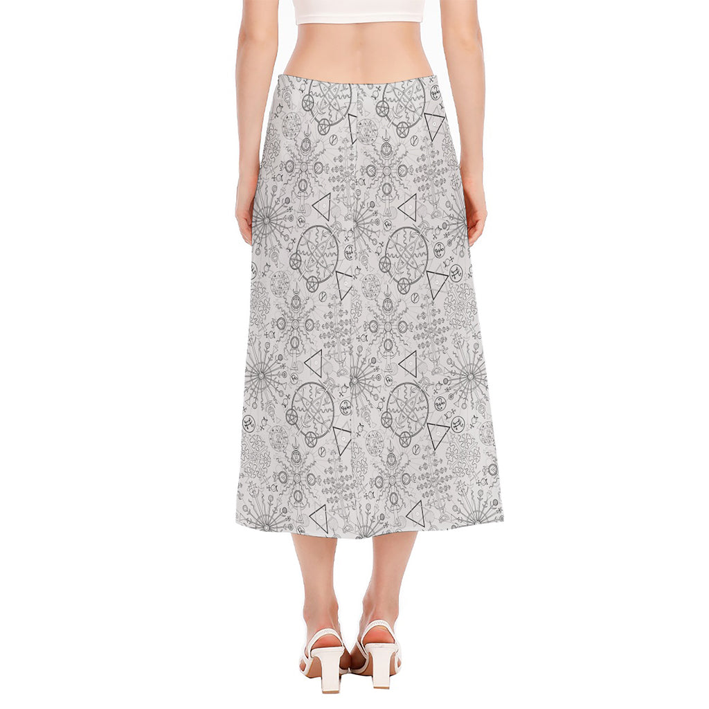 Grey And Black Mystical Wiccan Print Side Slit Midi Skirt