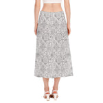 Grey And Black Mystical Wiccan Print Side Slit Midi Skirt