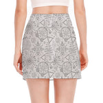 Grey And Black Mystical Wiccan Print Side Slit Mini Skirt