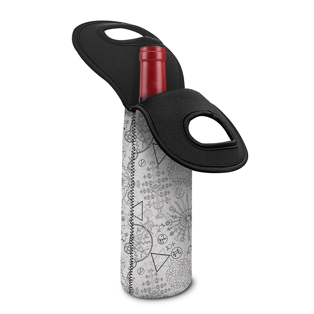 Grey And Black Mystical Wiccan Print Single Neoprene Wine Tote