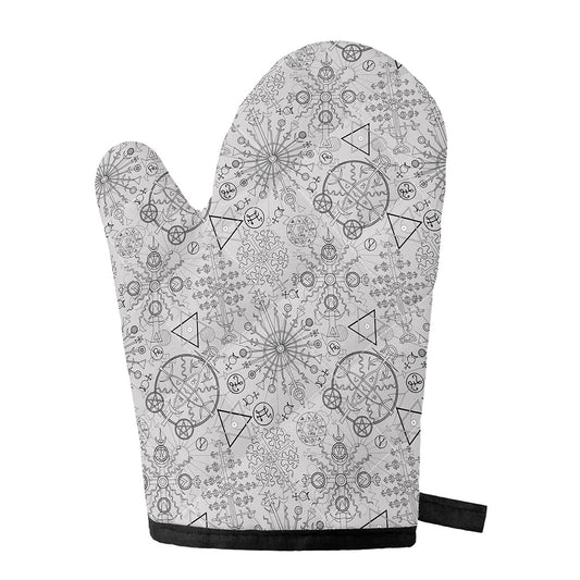 Grey And Black Mystical Wiccan Print Single Oven Mitt