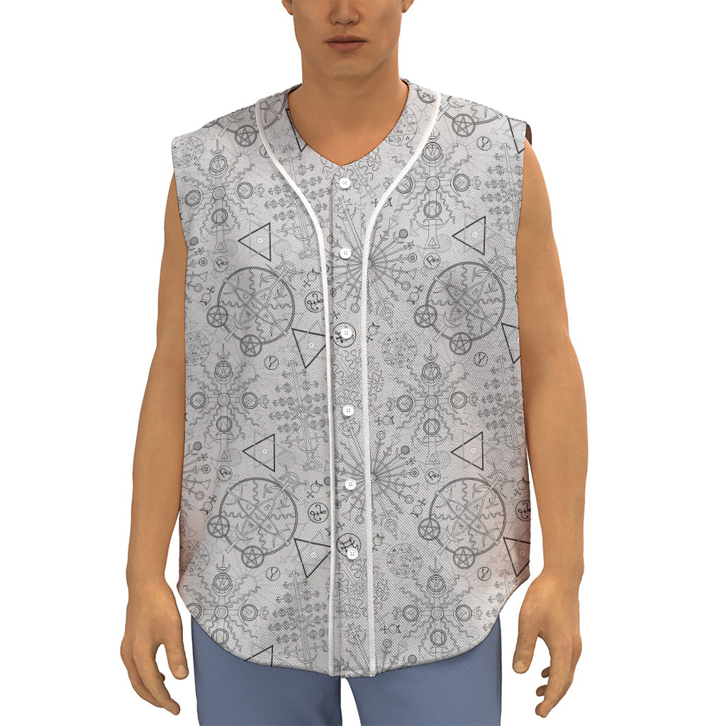 Grey And Black Mystical Wiccan Print Sleeveless Baseball Jersey