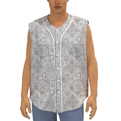Grey And Black Mystical Wiccan Print Sleeveless Baseball Jersey