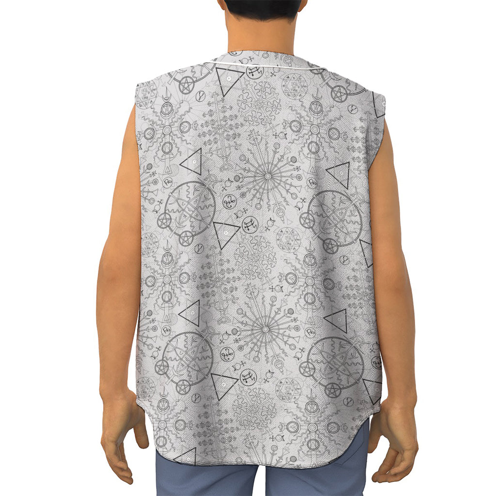 Grey And Black Mystical Wiccan Print Sleeveless Baseball Jersey