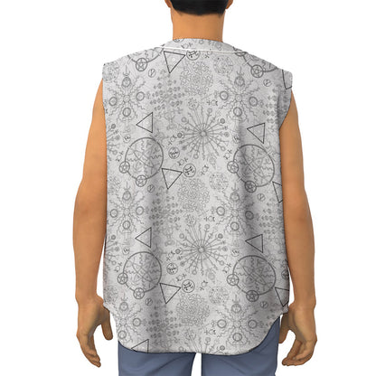 Grey And Black Mystical Wiccan Print Sleeveless Baseball Jersey