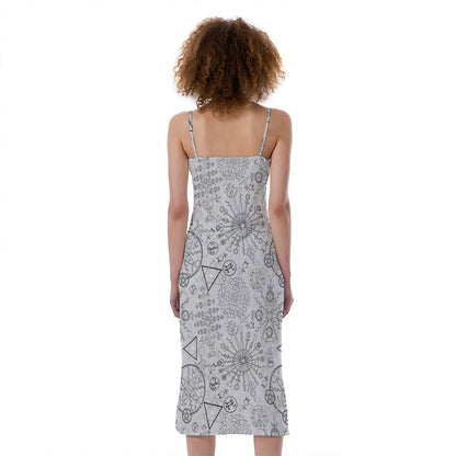 Grey And Black Mystical Wiccan Print Slim Fit Midi Cami Dress