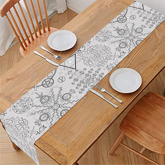 Grey And Black Mystical Wiccan Print Table Runner