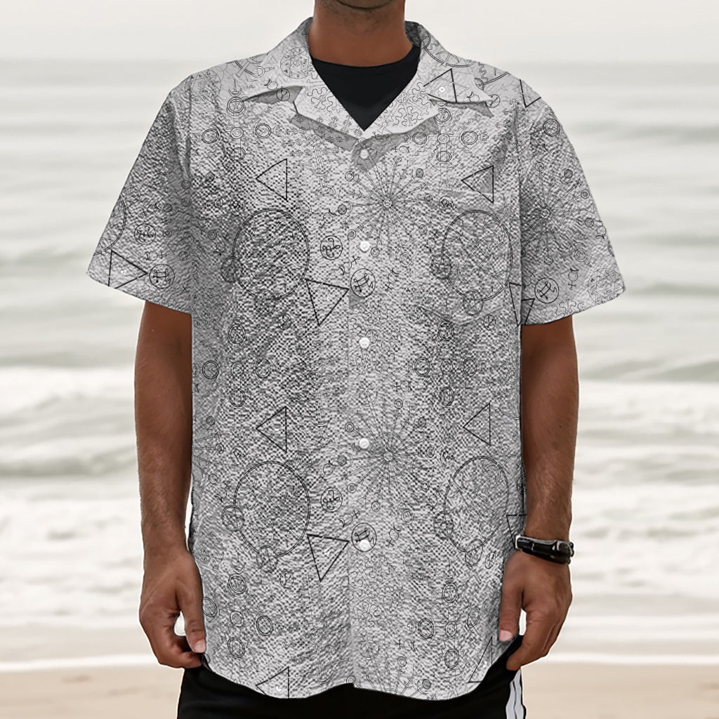 Grey And Black Mystical Wiccan Print Textured Short Sleeve Shirt