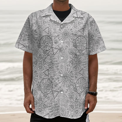 Grey And Black Mystical Wiccan Print Textured Short Sleeve Shirt