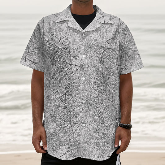 Grey And Black Mystical Wiccan Print Textured Short Sleeve Shirt