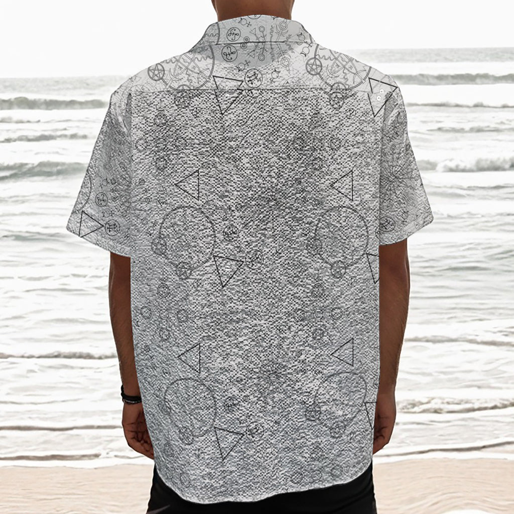Grey And Black Mystical Wiccan Print Textured Short Sleeve Shirt