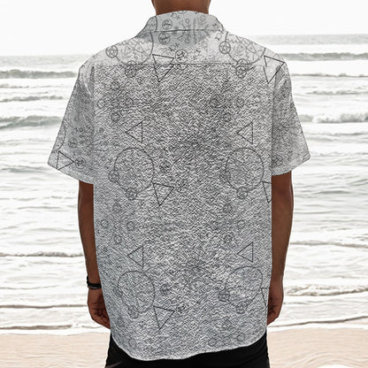 Grey And Black Mystical Wiccan Print Textured Short Sleeve Shirt