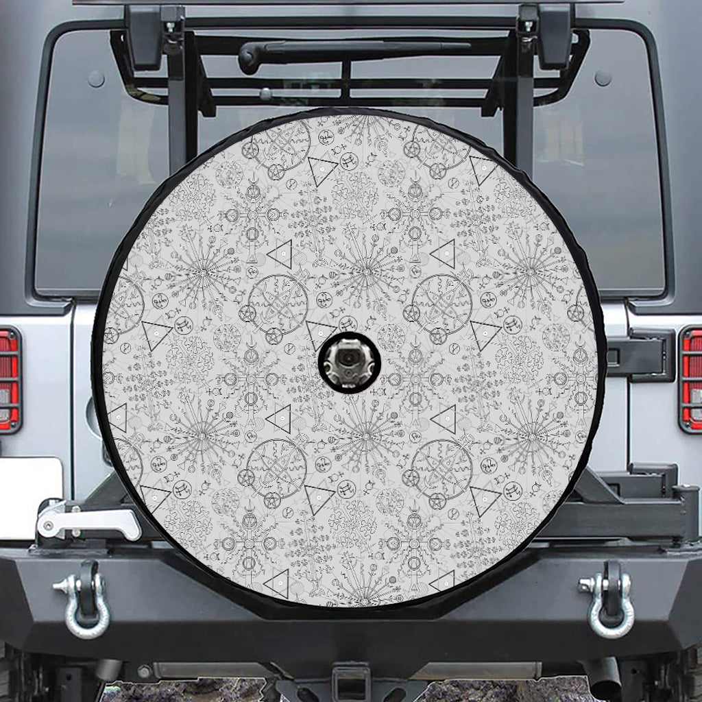 Grey And Black Mystical Wiccan Print Tire Cover With Camera Hole
