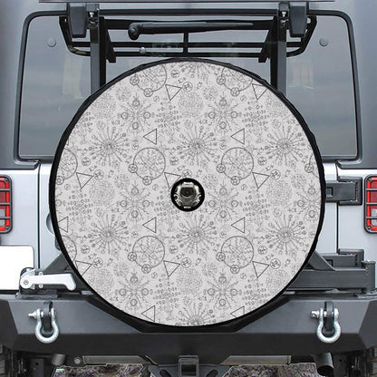 Grey And Black Mystical Wiccan Print Tire Cover With Camera Hole