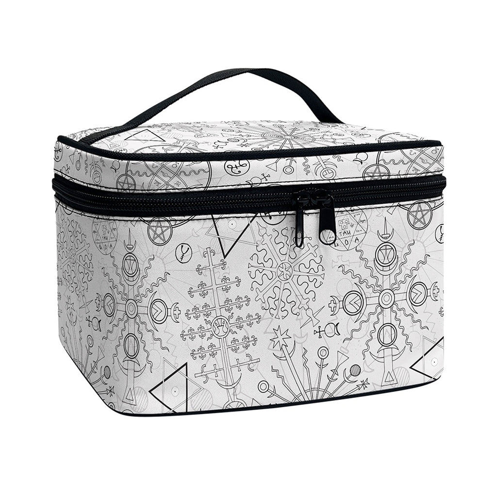 Grey And Black Mystical Wiccan Print Travel Makeup Bag