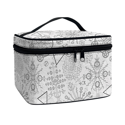 Grey And Black Mystical Wiccan Print Travel Makeup Bag