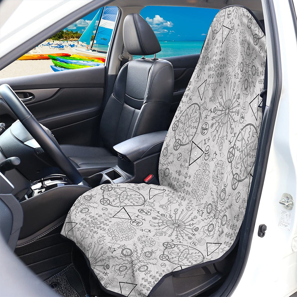 Grey And Black Mystical Wiccan Print Waterproof Car Seat Cover