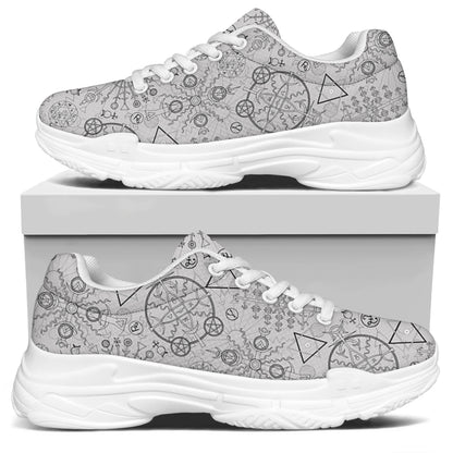 Grey And Black Mystical Wiccan Print White Chunky Shoes