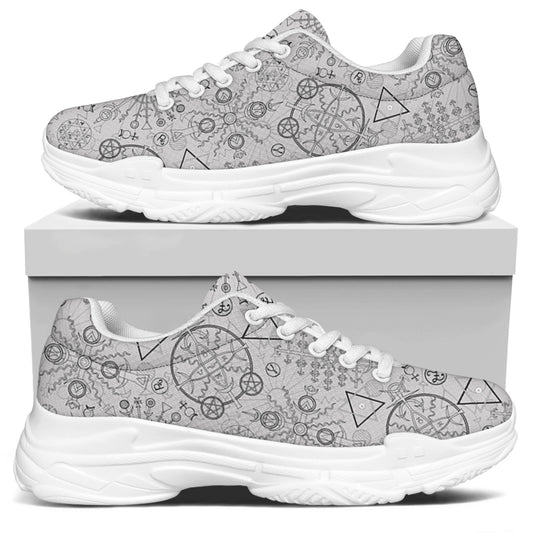 Grey And Black Mystical Wiccan Print White Chunky Shoes