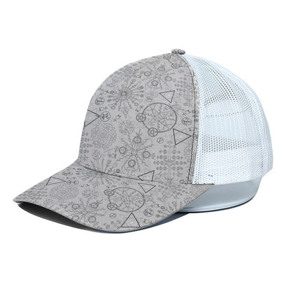 Grey And Black Mystical Wiccan Print White Mesh Trucker Cap