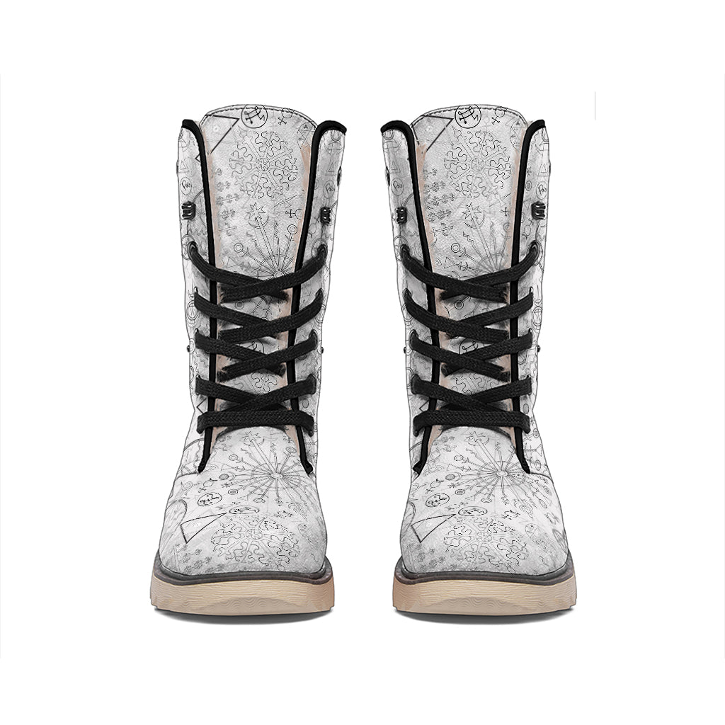 Grey And Black Mystical Wiccan Print Winter Boots