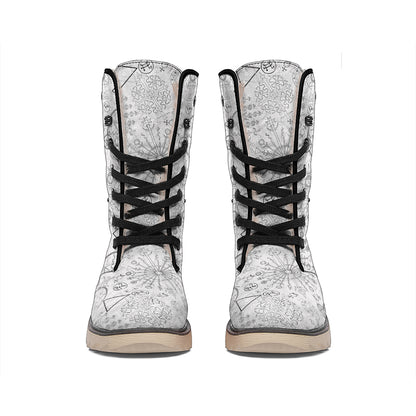 Grey And Black Mystical Wiccan Print Winter Boots