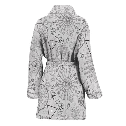 Grey And Black Mystical Wiccan Print Women's Bathrobe