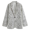 Grey And Black Mystical Wiccan Print Women's Cotton Blazer