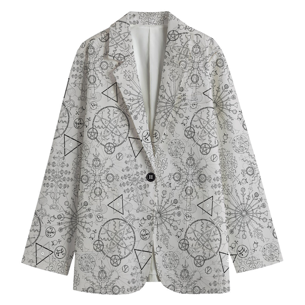 Grey And Black Mystical Wiccan Print Women's Cotton Blazer