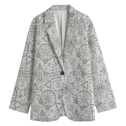Grey And Black Mystical Wiccan Print Women's Cotton Blazer