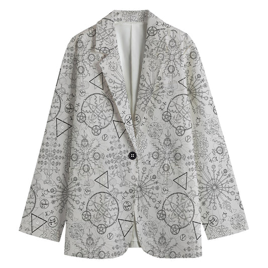 Grey And Black Mystical Wiccan Print Women's Cotton Blazer
