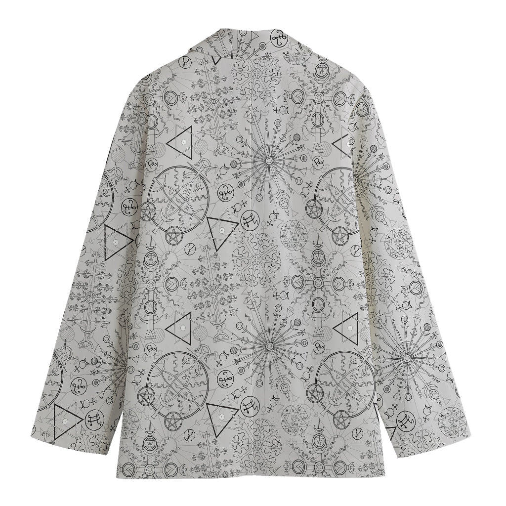 Grey And Black Mystical Wiccan Print Women's Cotton Blazer