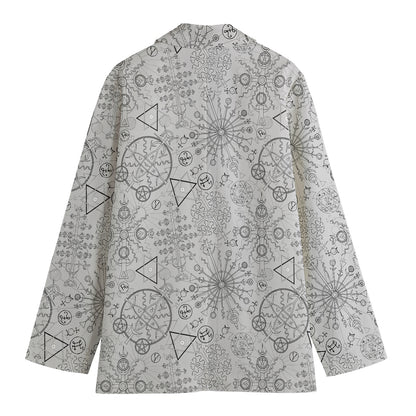 Grey And Black Mystical Wiccan Print Women's Cotton Blazer