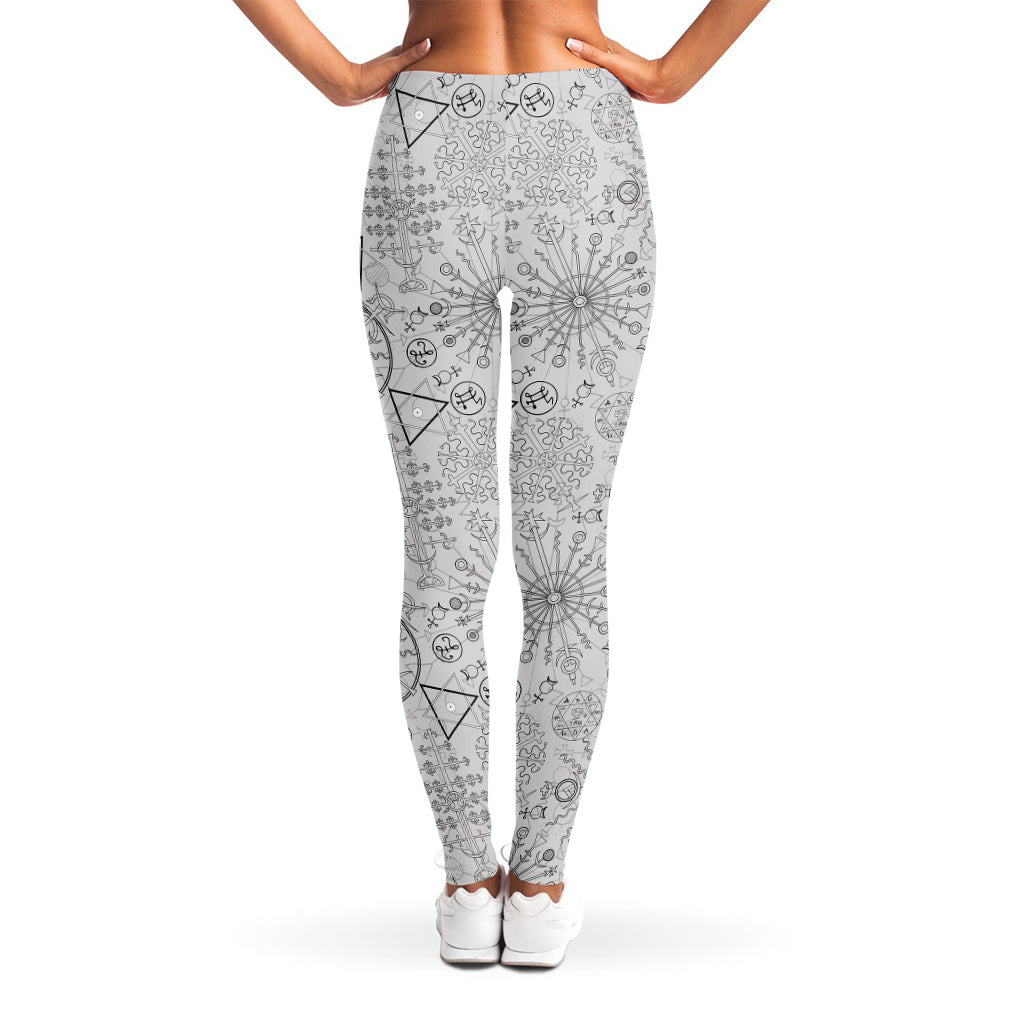 Grey And Black Mystical Wiccan Print Women's Leggings