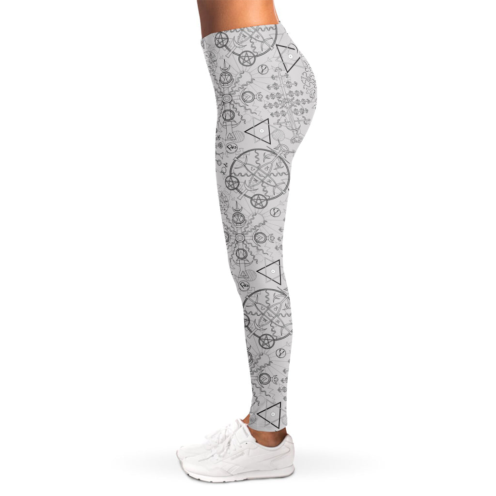 Grey And Black Mystical Wiccan Print Women's Leggings