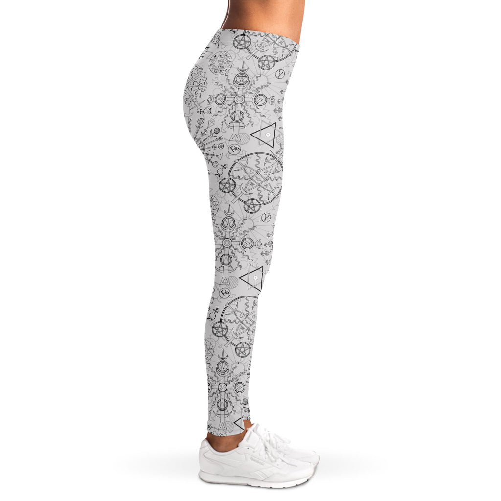 Grey And Black Mystical Wiccan Print Women's Leggings
