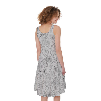 Grey And Black Mystical Wiccan Print Women's Sleeveless Dress
