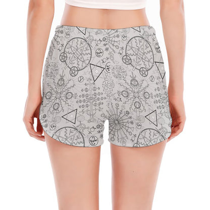 Grey And Black Mystical Wiccan Print Women's Split Running Shorts