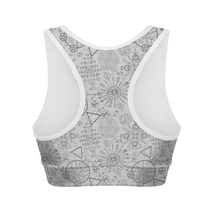Grey And Black Mystical Wiccan Print Women's Sports Bra