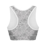 Grey And Black Mystical Wiccan Print Women's Sports Bra
