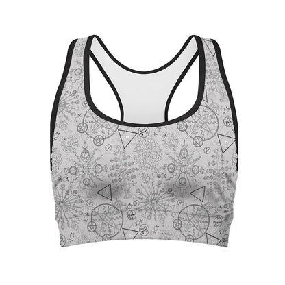 Grey And Black Mystical Wiccan Print Women's Sports Bra