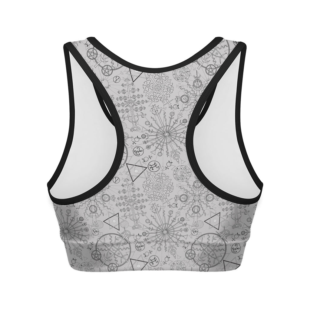 Grey And Black Mystical Wiccan Print Women's Sports Bra